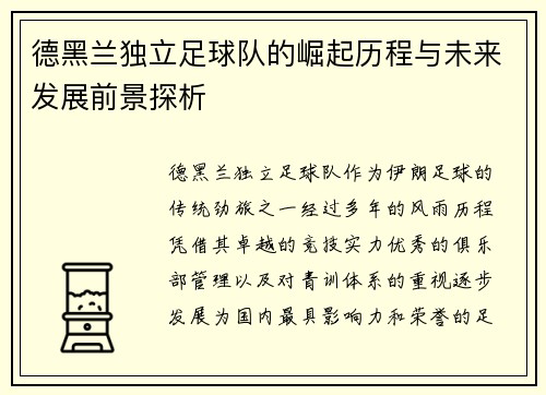 德黑兰独立足球队的崛起历程与未来发展前景探析